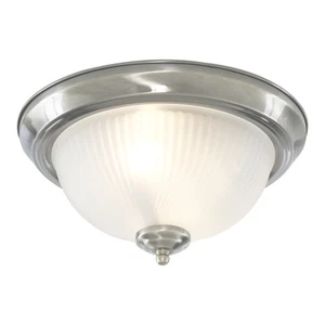 Traditional Style Flush Ceiling Light + Ribbed Glass - Satin Silver - Picture 1 of 1