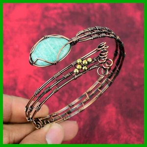 Kupfer Amazonit Stein Herz Chakra Handwerk Verlobung Geschenk Boho Armreif Schmuck - Bild 1 von 6
