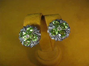 BARBARA BIXBY CLIP ONS PERIDOT WHITE TOPAZ FLOWER EARRINGS CLIPS Lotus Designer - Picture 1 of 1