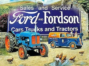 Ford und Fordson Farmyard Szene Stahl Kühlschrankmagnet (og) - Bild 1 von 1