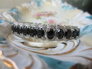 Unheated Round Black Spinel 2mm 925 Sterling Silver Bracelet 8 Inches