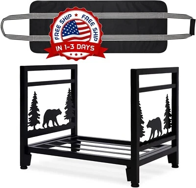 Estante para leña con bolsa para leña soporte para leña para chimenea interior Foto 1 de 4