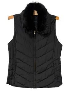 Talbots | Vest Faux Fur Black Down Fill Puffer Pockets Outerwear- Size Medium - Picture 1 of 8