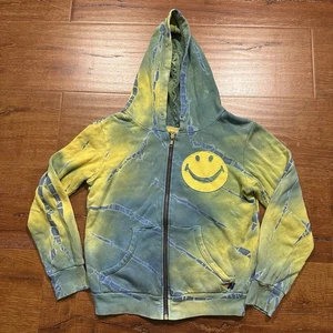 Aviator Nation Tye Dye Hoodie Sweater Youth 10 Green Full Zip Smiley Face Emoji - Picture 1 of 15