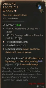 💥DIABLO 4💥Season 10💥Handschuhe💥Unsung Ascetic's Wraps 1GA Lightning Storm 80% - Bild 1 von 1
