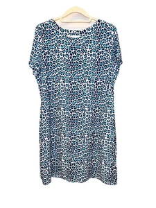 Jude Connally Women’s XL Vivid Blue Leopard Animal Print Shirt Dress Nylon EUC - Picture 1 of 10