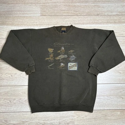 Eddie Bauer Vintage 1990s Fly Fishing Crewneck Sweatshirt Brown L Made in USA - Image 1 of 4
