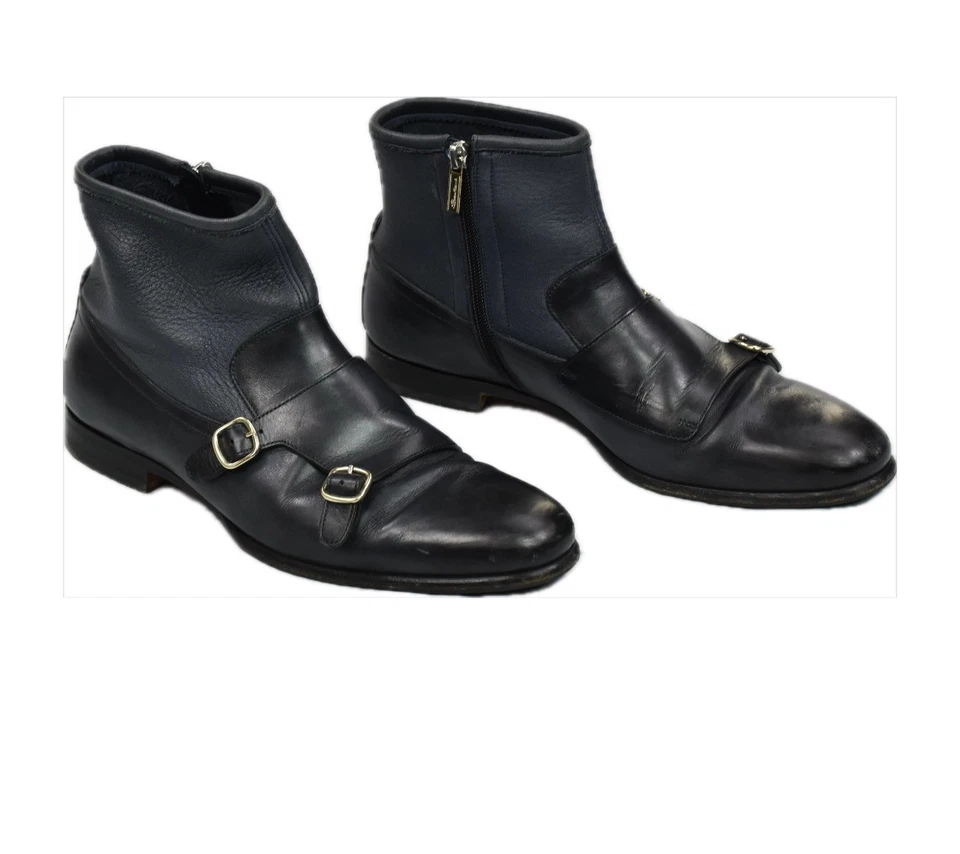 Botas de tornozelo Santoni Fatte a Mano masculinas azul alça monge 8,5 serve 9,5 EUA PERFEITO ESTADO US$ 1400 - Imagem 1 de 4