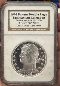 1906 Restrike Double Eagle Ultra Cameo Proof NGC 1 Oz Silver 2009 - Picture 1 of 2