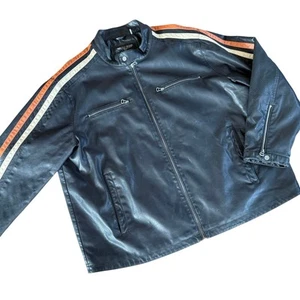 Wilsons Cycle Faux Black Leather Motorcycle Jacket Orange Stripes 3X Biker Moto - Picture 1 of 13