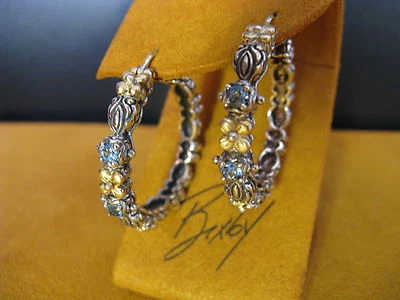 BARBARA BIXBY EARRINGS HE COUTURE TOPAZ 18K SS HOOP FLOWER Gift Gemstone - Image 1 of 4