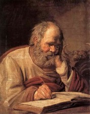 Oil painting frans hals - st luke old man writing by table hand painted canvas