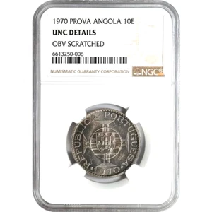 1970 Angola 10 Escudos, NGC UNC Details - Scratch Near The 10 On Obverse, Scarce - Picture 1 of 3