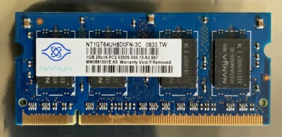 Nanya NT1GT64UH8D0FN-3C 1x1GB PC2-5300S DDR2 Memory 200pin So-Dimm - Image 1 of 3