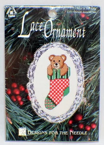 Designs for the Needle Lace Ornament Teddy Bear in a Stocking - Picture 1 of 2