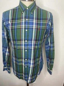 Ralph Lauren camicia a quadri uomo taglia L bottoni davanti manica lunga blu verde polo logo - Foto 1 di 4