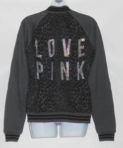 Victoria's Secret Pink Love Pink Bling Rhinestone Leopard Varsity Jacket XS NWT  - Picture 1 of 2