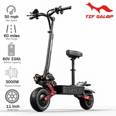 TIFGALOP 6000W Folding Dual Motor 60V 33A Adult Electric Scooter 11" Road Tire E-Scooter