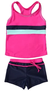 Jerris Apparel Little Girls Size 10-11 Summer 2Pc Boyshort Tankini Swimsuit Rose - Picture 1 of 11