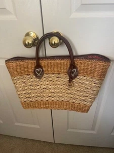 Vintage Brighton Woven Straw Beige & Brown Leather Tote Bag - NWOT - Picture 1 of 5