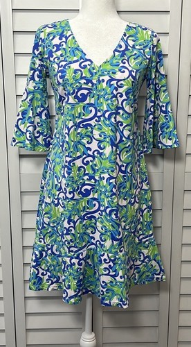 VETEMENTS Abito elasticizzato Katherine Way stampa foglia scorrimento scollo a V manica a campana taglia small