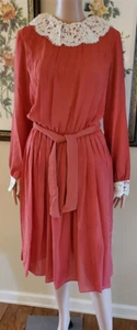 VTG 70s Roth Le Cover Women's Reddish Dress with laced collar Sz 12 - Picture 1 of 7