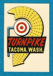 VINTAGE ORIGINAL 1955 SOUVENIR "TURNPIKE" HIGHWAY 99 TACOMA WASHINGTON DECAL ART - Picture 1 of 1