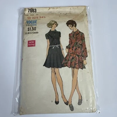 Vogue 7663 Misses Dress Drop Waist Pleats Pattern 10 Bust 32.5" Uncut - Image 1 of 2
