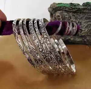 Set Of 6 Bangle Solid 925 Sterling Silver Beautiful Handmade Women Bangle, M706 - Picture 1 of 6