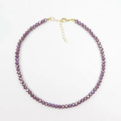 Collar Gargantilla Boho Minimal Chic Brillante Pequeño Cristal Púrpura Lavanda Cuentas Foto 1 de 4