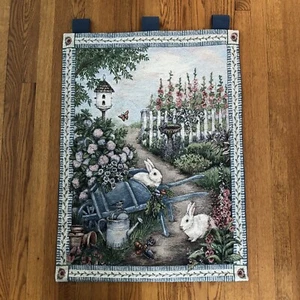 Easter Spring Garden Wall Tapestry Made In USA Rabbits Bunnies Flowers - Picture 1 of 13