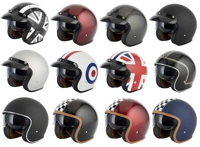 VCAN H589 CARA ABIERTA RETRO MOD SCOOTER MOTO CASCO NEGRO UNION JACK TARGET Foto 1 de 3