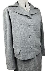 Vintage Wool Blend Jacket Women’s Small Gray Blazer 50s 60s Back Button Detail