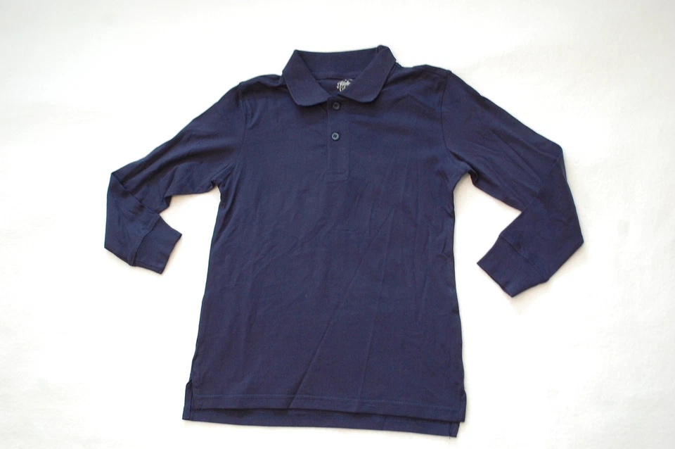 Boys NAVY BLUE L/S POLO SHIRT Solid Color SIZE XXL / 18 - Image 1 of 1