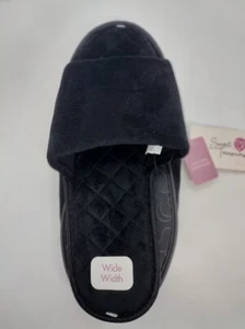 Secret Treasures Black WIDE WIDTH 1 Band Quilted Bottom Slippers MANY SIZES NWT - Picture 1 of 4