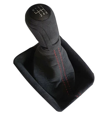 FÜR AUDI A4 B8 8K ORIGINAL ALCANTARA SCHALTSACK LEDER SCHALTKNAUF 6 GANG   - Bild 1 von 2