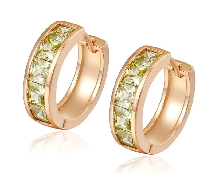 Luxus Ohrringe Creolen Zirkonia Kristalle Grün 750er Rolled Gold 18K vergoldet - Bild 1 von 4