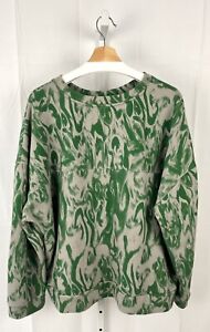 ZELLA Coastal Side Split Top Printed Pullover Crew Sweatshirt Green Gray 2X Plus
