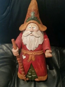 Statue Made Of Wood Hand Carved 14 Inches Tall old man with staff - Picture 1 of 12