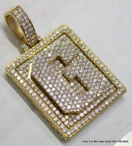 Large 10K Gold Cubic Zirconia 3D Dog Tag "G" Charm Pendant  40.5gr - Picture 1 of 13