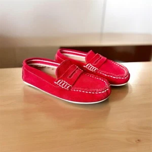 Zara Kids Red Suede Loafers Size 12 - Picture 1 of 5