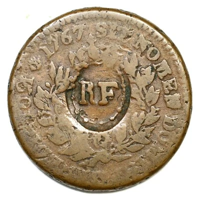 1767 R.F. Counterstamp French Colonies Copper Sou - Image 1 of 2