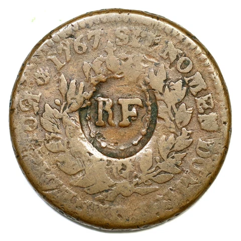 1767 R.F. Counterstamp French Colonies Copper Sou Cover
