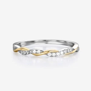 Ladies Solid Sterling 925 Silver & Yellow Gold 0.10 Carat Diamond Eternity Ring  - Picture 1 of 4