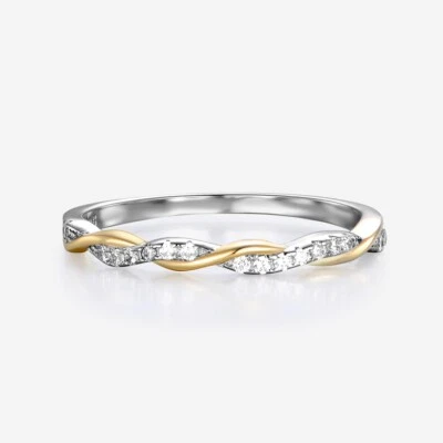 Ladies Solid Sterling 925 Silver & Yellow Gold 0.10 Carat Diamond Eternity Ring  - Image 1 of 4