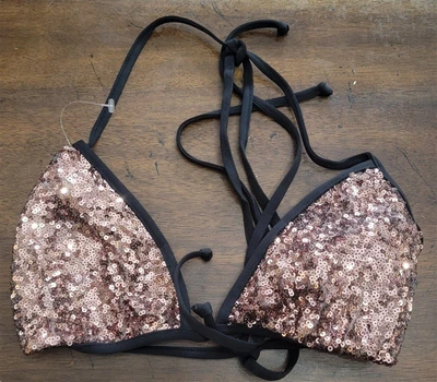 Nuevo sin etiquetas Top de natación bikini Calzedonia Colbey lentejuelas cobre 122632 Foto 1 de 2