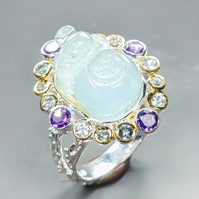 Anillo de plata de ley 925 tallada AAA de 12 quilates aguamarina natural talla 9/R442289 Foto 1 de 4