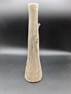Amy Elswick Art Pottery Carved Tree Trunk BUD VASE 9.75", Signed  - Picture 1 of 10