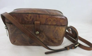 Patricia Nash Alessa Leather Crossbody Bag Owl Print Brown Zip Close Pockets - Picture 1 of 9