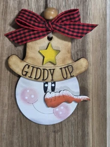 Hand Painted Laser Cut Wood Christmas Ornament Cowboy Snowman - Picture 1 of 1